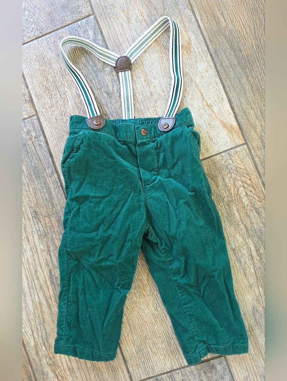 Janie & Jack Green Corduroy Kids Pants Suspenders Sz 12-18m